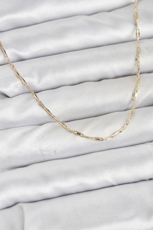 CM 14K Gold Renk Pirinç Ataç Zincir 60 cm Kadın Kolye - Lisinya
