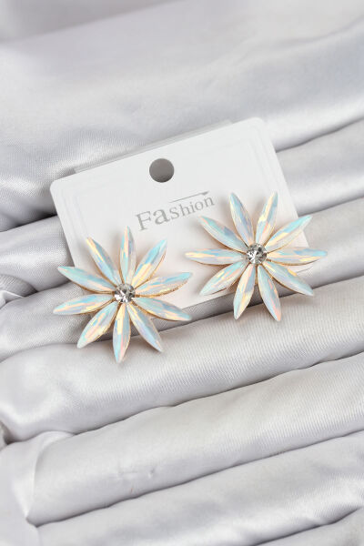 Beyaz Renk Kristal Taşlı Lotus Model Kadın Küpe - Lisinya