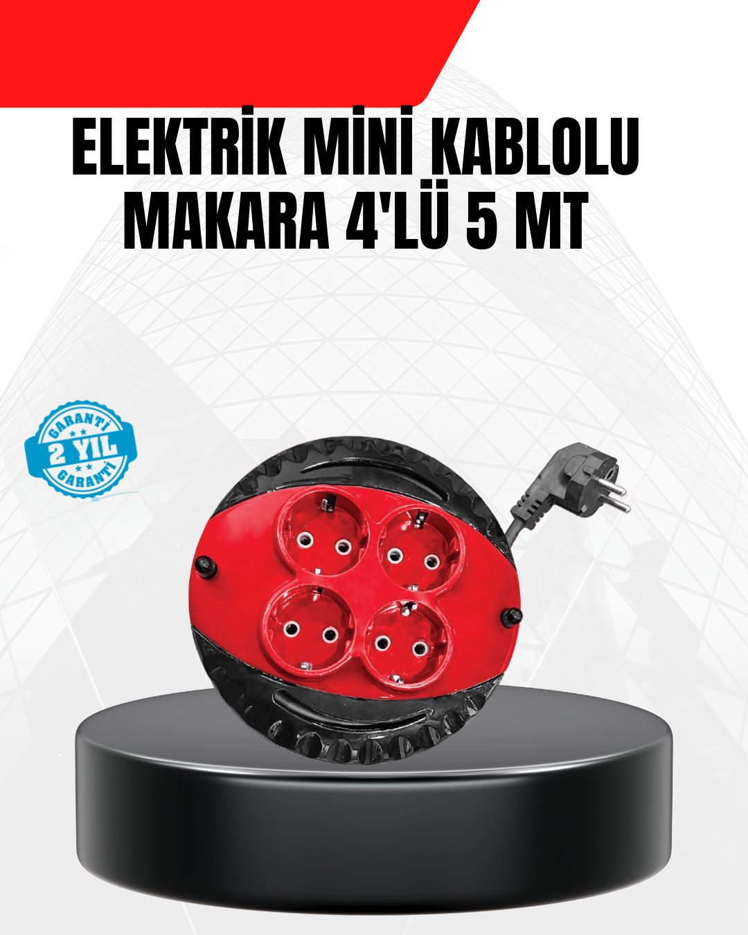 Ev ve Ofis İçin 5 Metre Kablolu 4 Priz Makarası - Lisinya