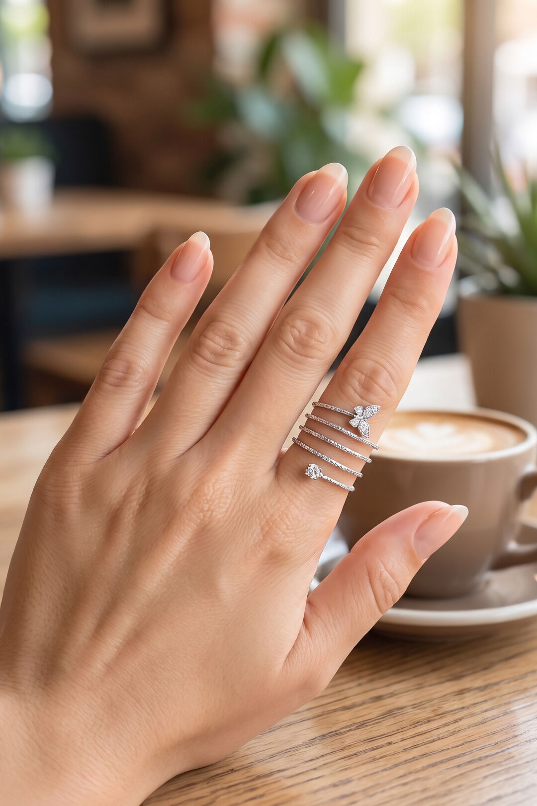 Pirinç Gümüş Renk Spiral Kelebek Model Kadın Yüzük - Lisinya