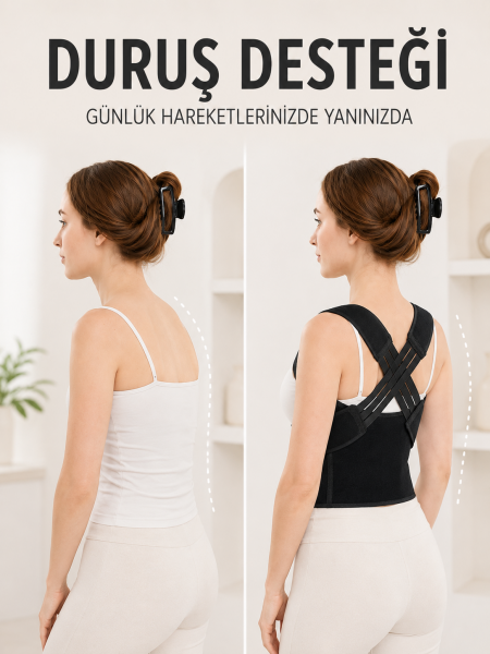 Postür Dik Duruş Korsesi Sırt Destekli Ayarlanabilir Lastikli Bel Korsesi