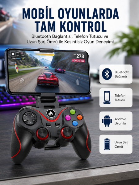 Kablosuz Oyun Kolu Bluetooth Joystick Gamepad Android Uyumlu - Lisinya