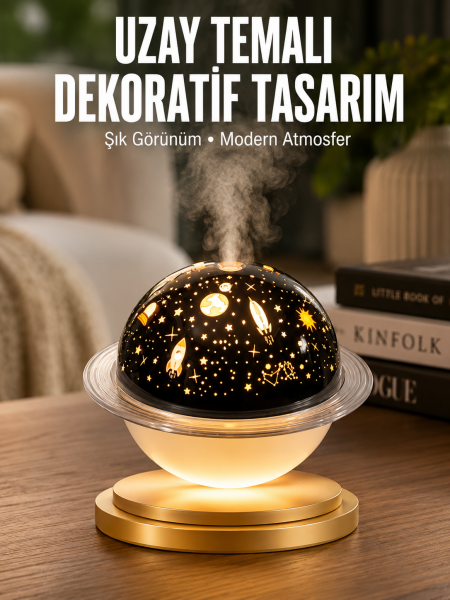 Aromaterapi Hava Nemlendirici Gece Lambası Uzay Model Satürn Oda Kokusu - Lisinya