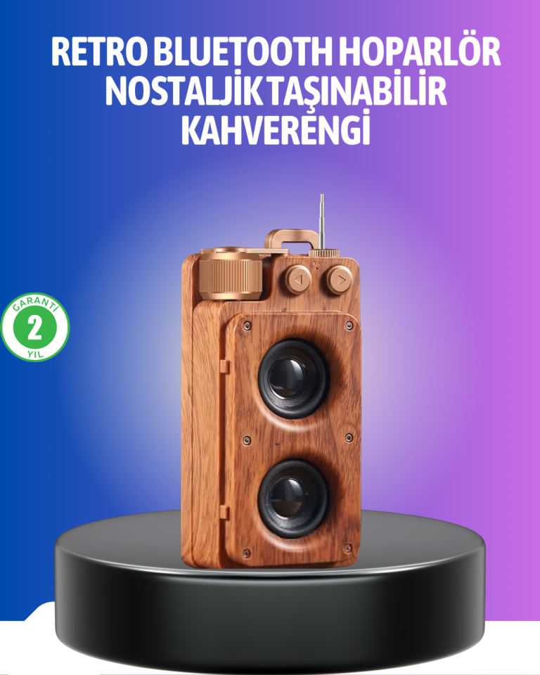 YamanHobi Retro Bluetooth 5.1 Hoparlör 2x5W 1800 mAh Kahverengi