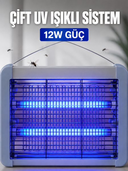 Elektrikli Sinek ve Sivrisinek Öldürücü 12W Çift UV Işıklı Böcek Lambası