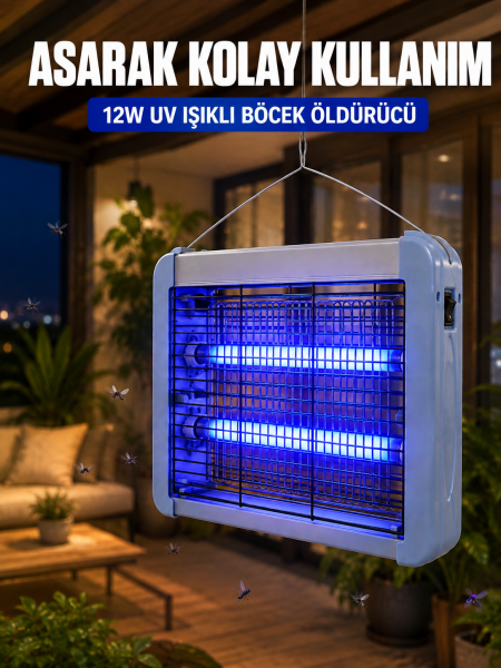 UV Işıklı Sinek Öldürücü Lamba 12W Çift Tüplü Elektrikli Böcek Öldürücü