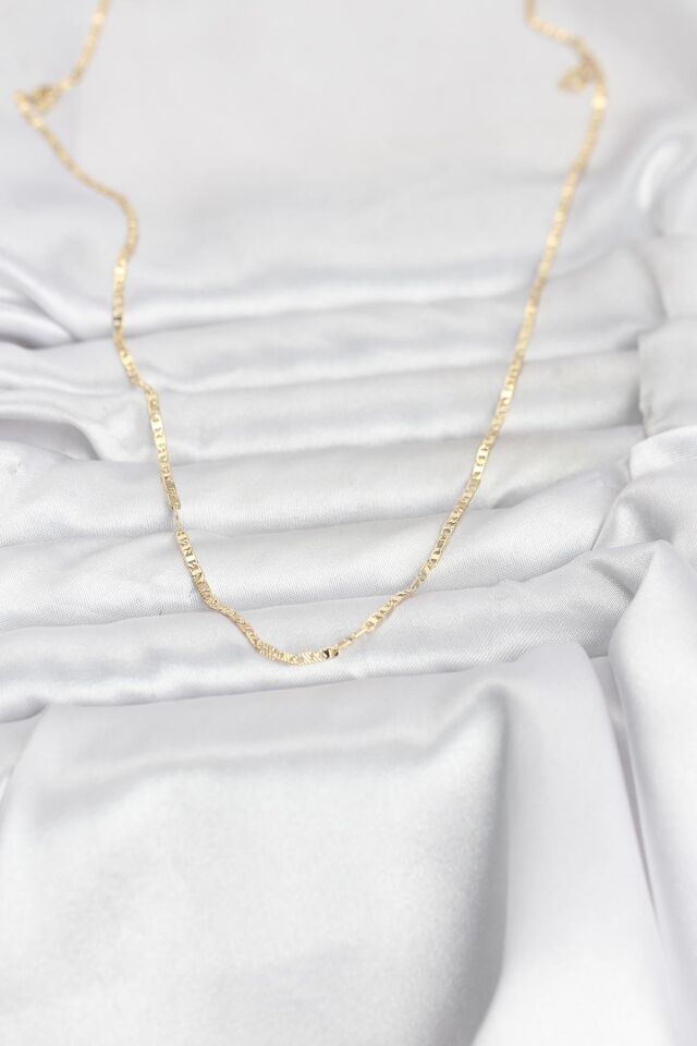 CM 14K Gold Renk Yassı Zincir Model 60 cm Kadın Kolye - Lisinya