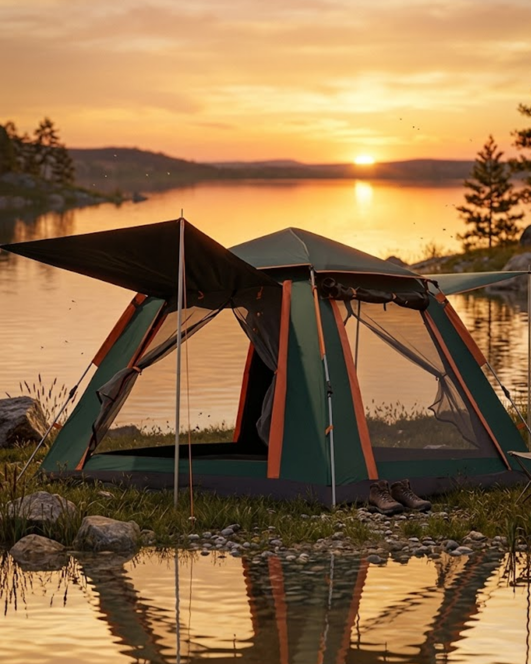 4 5 Kişilik Kamp Çadırı Güneşlikli Suya Dayanıklı Geniş Hacimli Outdoor - Lisinya