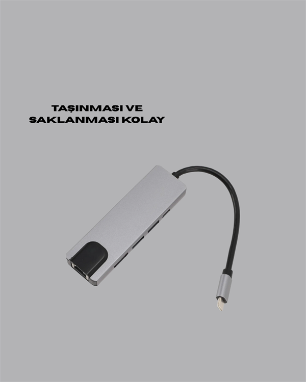 Alüminyum Gövdeli Type‑C HDMI & Ethernet Adaptör – Tak & Çalıştır - Lisinya