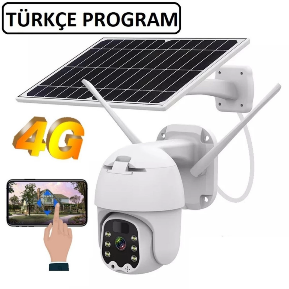 4G Sim Kartlı PTZ 360° Hareketli Solar Güneş Enerjili 1080P Güvenlik Kamerası Türkçe Uygulama