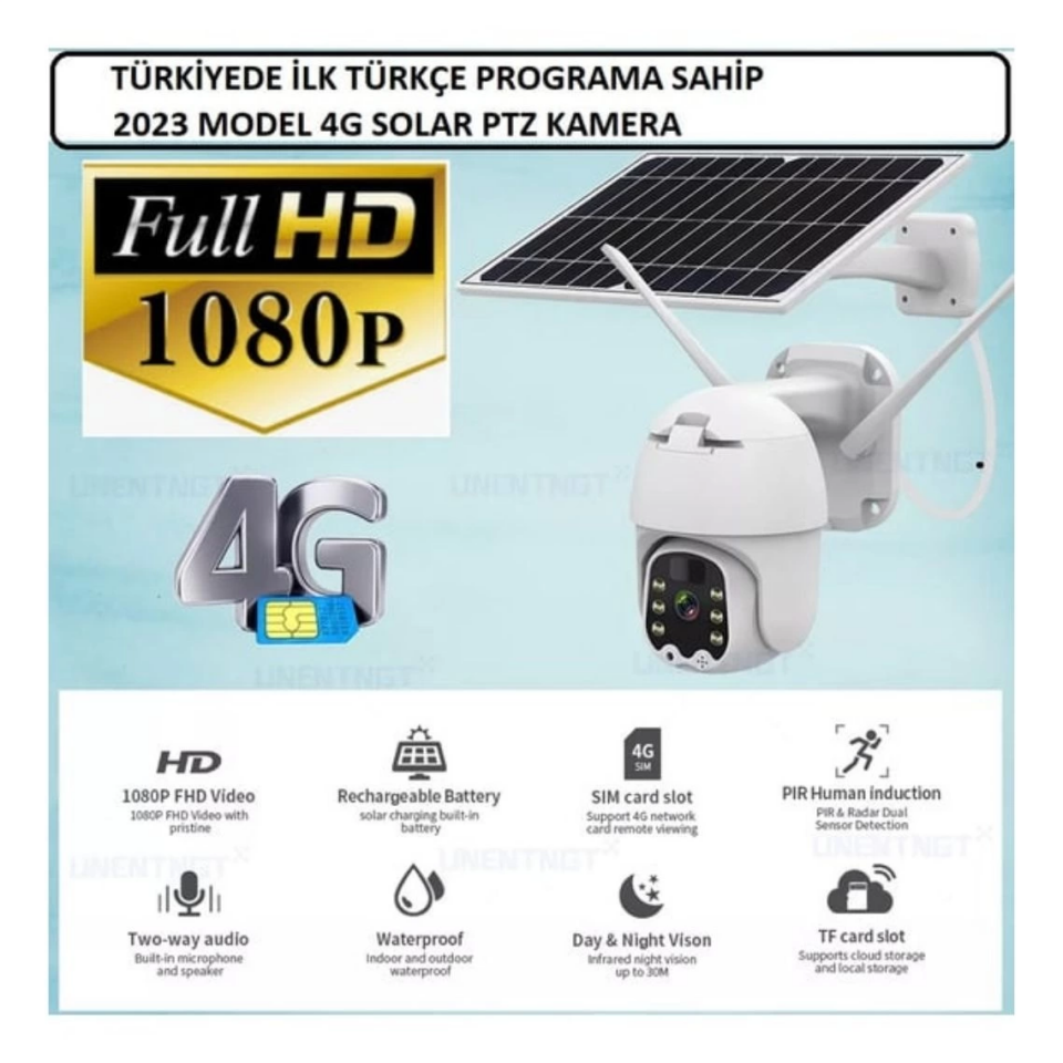 4G Sim Kartlı PTZ 360° Hareketli Solar Güneş Enerjili 1080P Güvenlik Kamerası Türkçe Uygulama