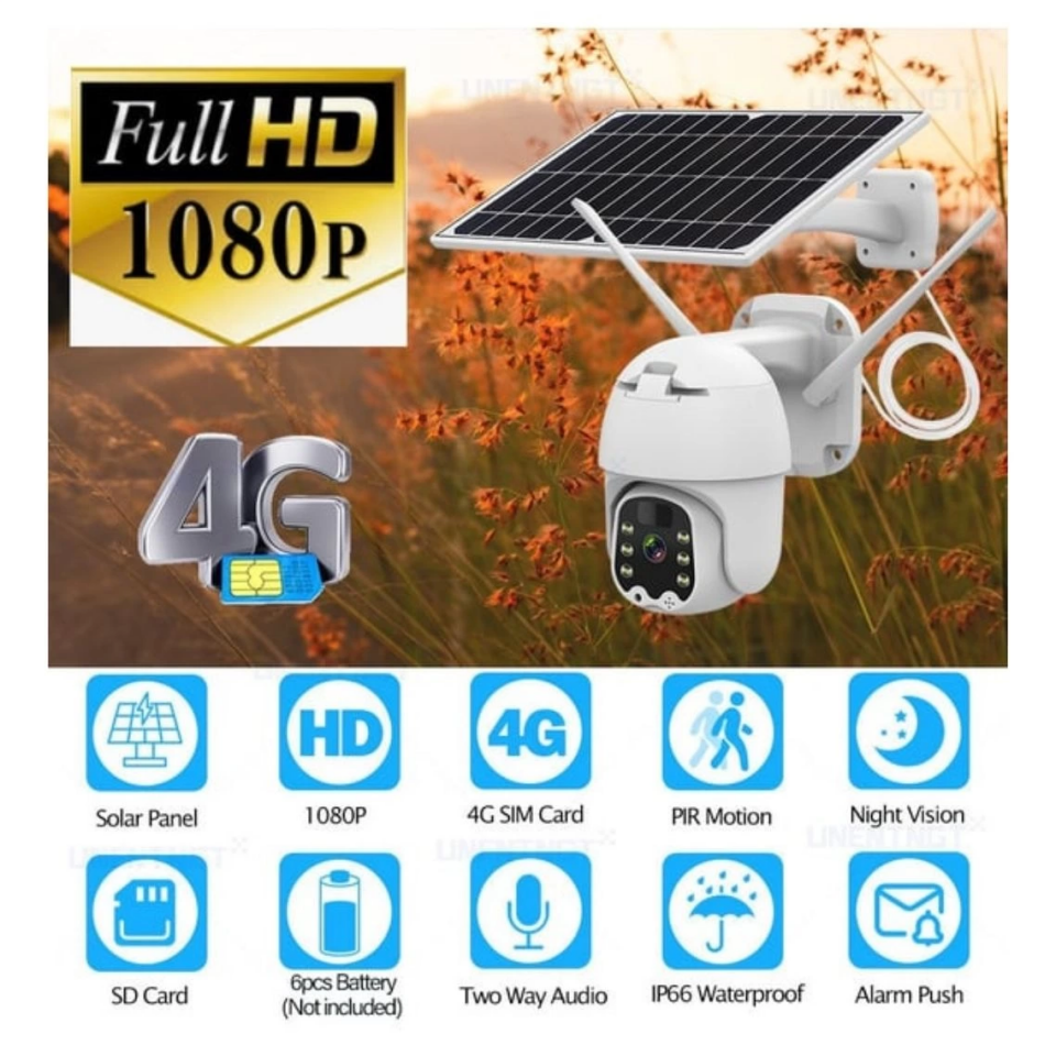 4G Sim Kartlı PTZ 360° Hareketli Solar Güneş Enerjili 1080P Güvenlik Kamerası Türkçe Uygulama