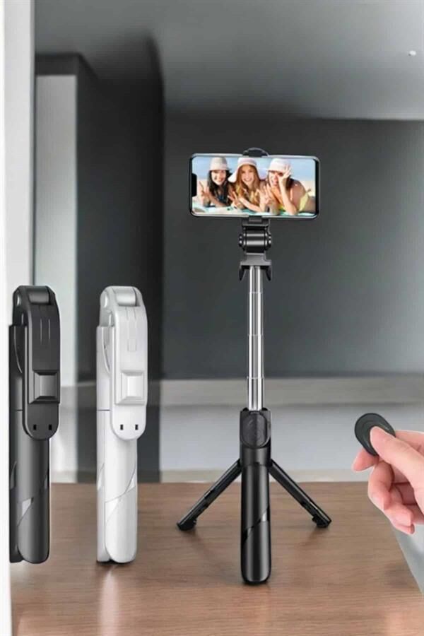 Selfie Çubuğu Tripod Kumandalı Telefon Tutucu Siyah - Lisinya