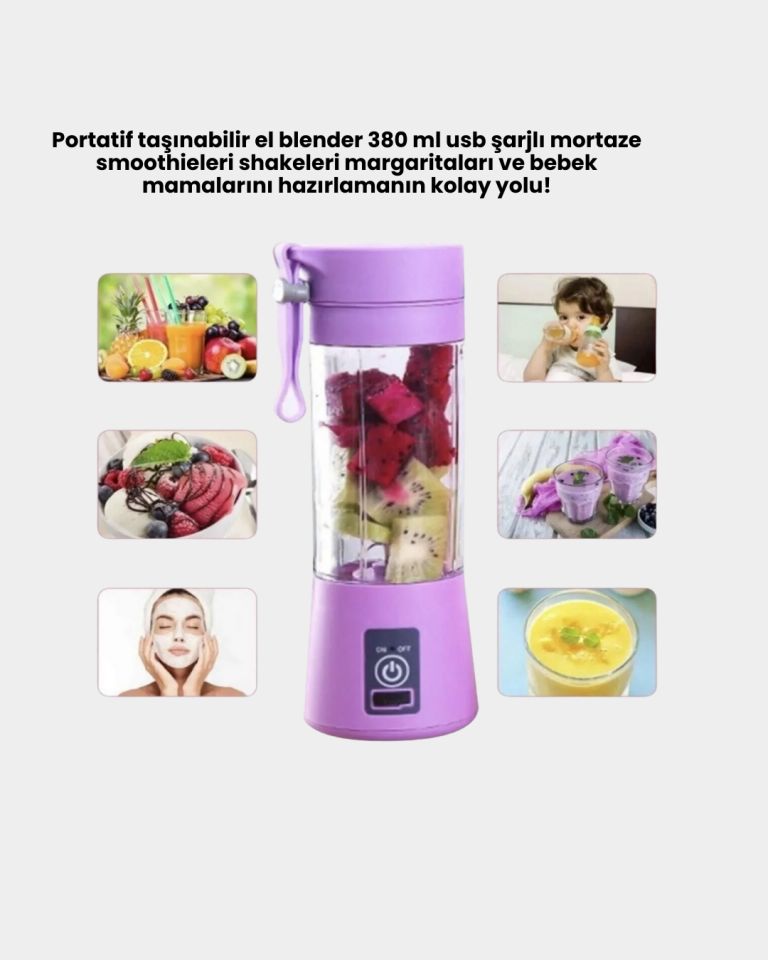 Mini Taşınabilir Blender 380ml USB Şarjlı Detoks Smoothie Hazırlayıcı - Lisinya