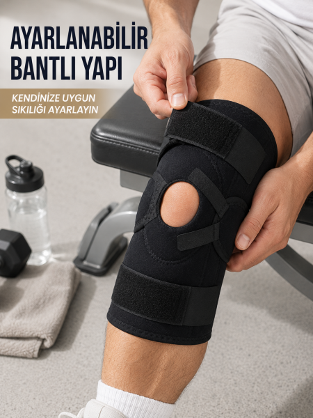 Yan Destekli Ligamentli Dizlik Açık Patella Ayarlanabilir Spor ve Günlük Kullanım