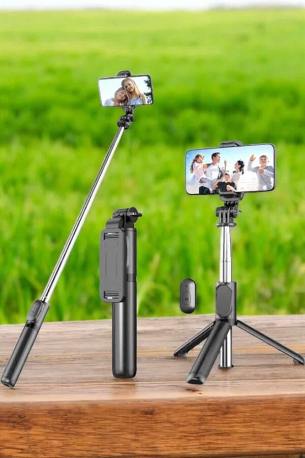 Tripod Kablosuz Bluetooth Bağlantılı Selfie Çubuğu 360 Derece Dönebilen - Lisinya