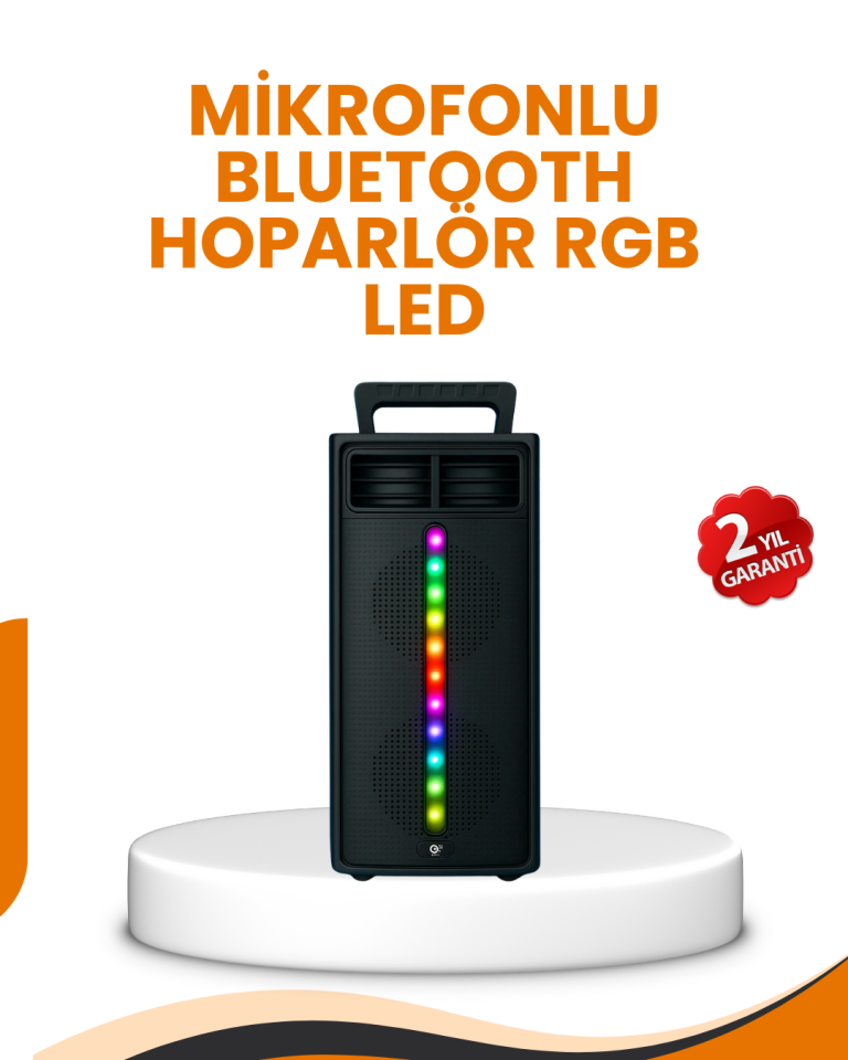 Bluetooth Işıklı Hoparlör – 2x5W Güç | USB + TF Kart + FM Radyo | Siyah Renk - Lisinya