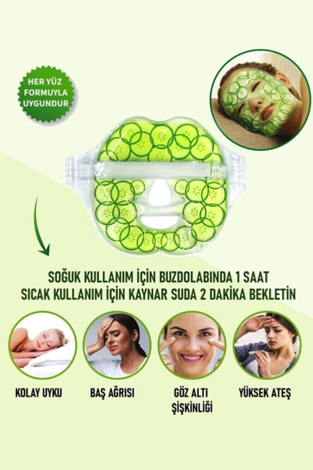 Salatalık Yüz Maske Jel Sıcak Soğuk Kullanım Rahatlatıcı ( Lisinya )