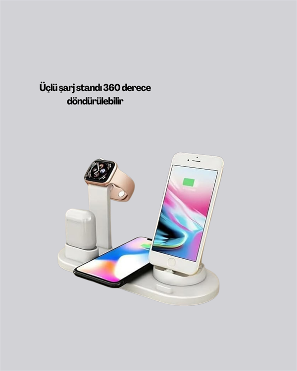 iPhone, Apple Watch ve AirPods ile Uyumlu 4'ü 1 Arada Şarj Ünitesi – Tüm Apple Cihazları Tek Noktada - Lisinya