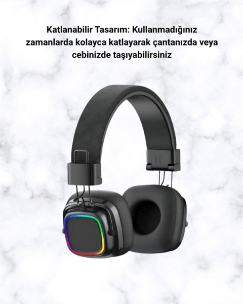 Kablosuz RGB Işıklı Katlanabilir Bluetooth Kulak Üstü Kulaklık
