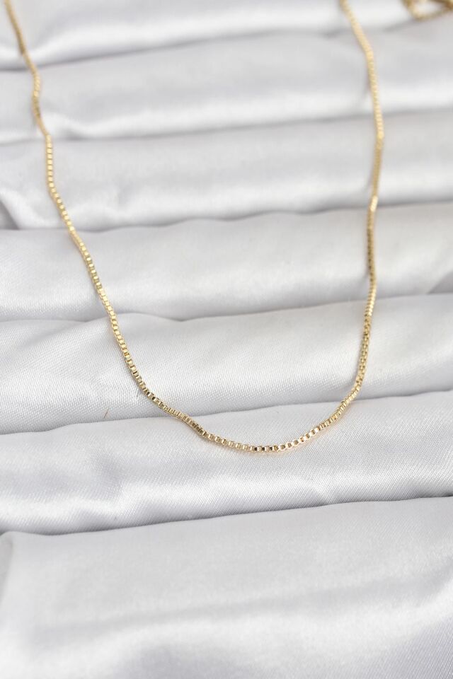 CM 14K Gold Renk İnce Kare Zincirli Model 60 cm Kadın Kolye - Lisinya