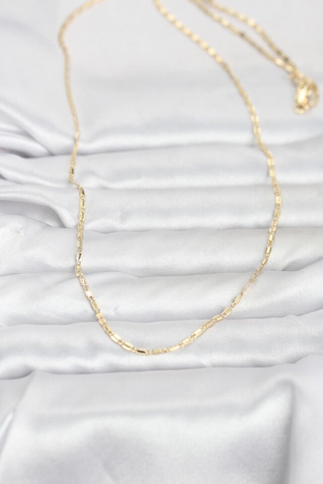 CM 14K Gold Renk Lazerli Zincir Model 60 cm Kadın Kolye - Lisinya