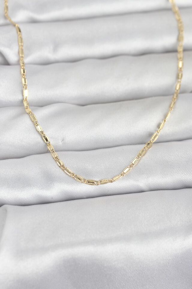CM 14K Gold Renk Lazerli Zincir Model 60 cm Kadın Kolye - Lisinya