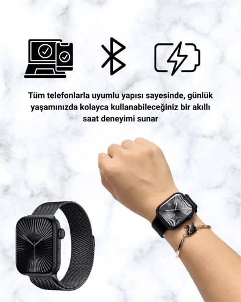 SQ-16 Mini Series 10 Akıllı Saat | Şık ve Hafif Tasarım, 3 Kordon Seçeneği - Lisinya