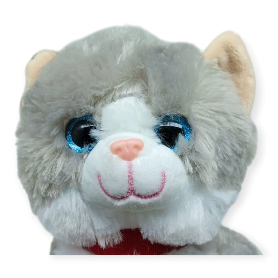 Sesli Peluş Kedi 25 cm - Gri (Lisinya)