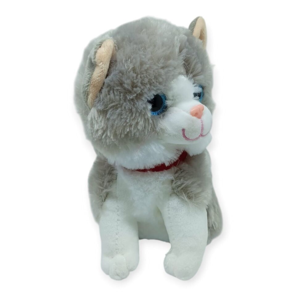 Sesli Peluş Kedi 25 cm - Gri (Lisinya)