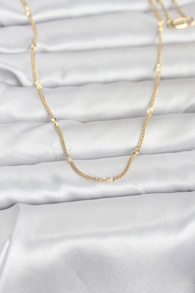 CM 14K Gold Renk Lazer Puntalı Model 60 cm Kadın Kolye - Lisinya