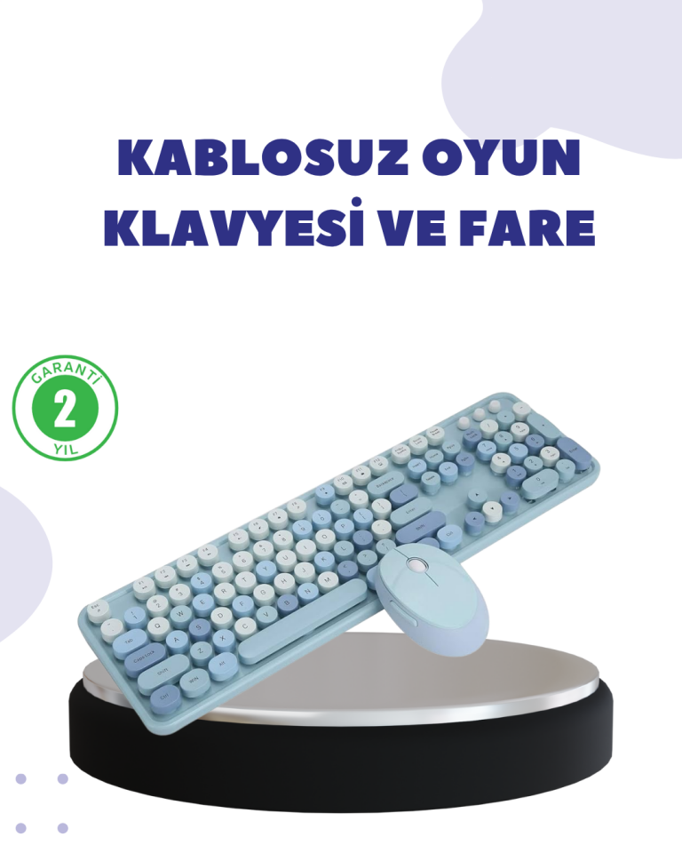 Kablosuz Retro Klavye ve Mouse Seti – 104 Tuşlu, Sessiz Yazım - YamanHobi