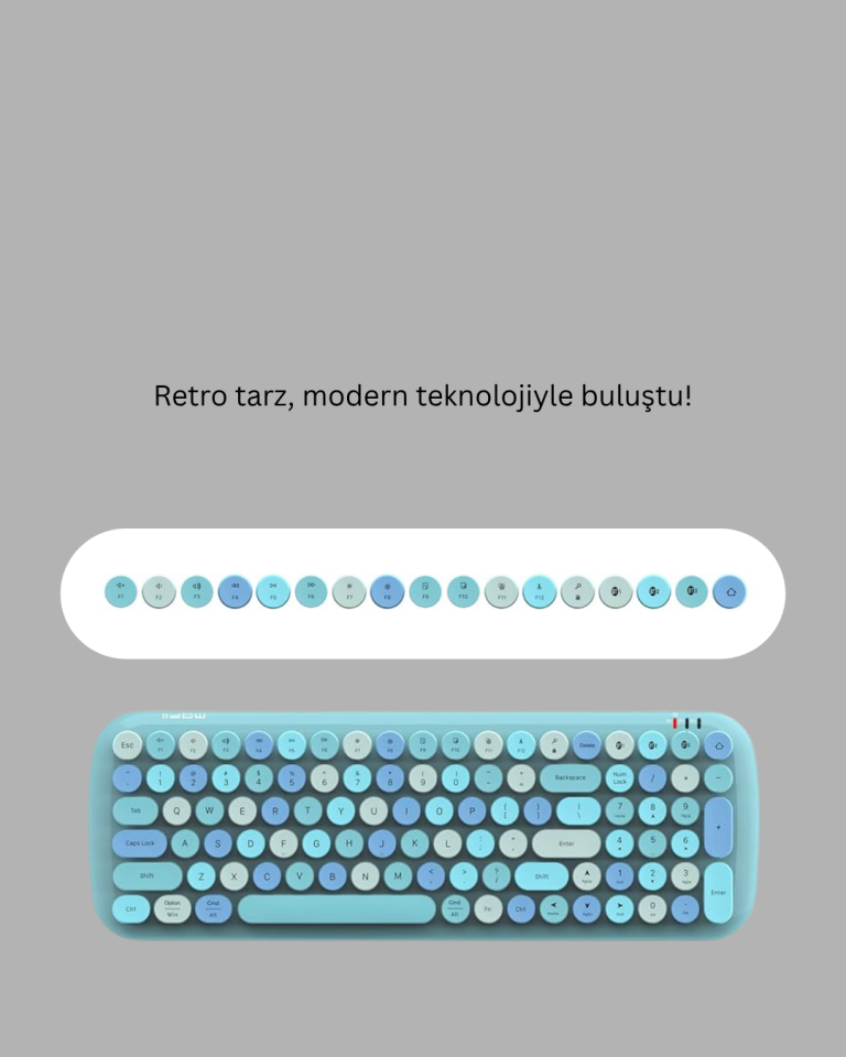 Kablosuz Retro Klavye ve Mouse Seti – 104 Tuşlu, Sessiz Yazım - YamanHobi