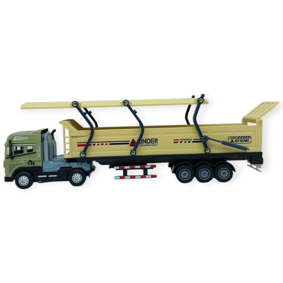 Metal Tır 1:24 - Sesli Işıklı Kum Taşıyıcı Tır 39 cm - Haki (Lisinya)