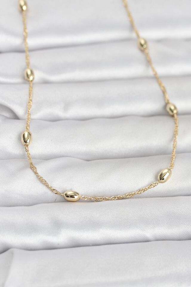 CM 14K Gold Renk Topçuklu Burgu Zincir Model 60 cm Kadın Kolye - Lisinya