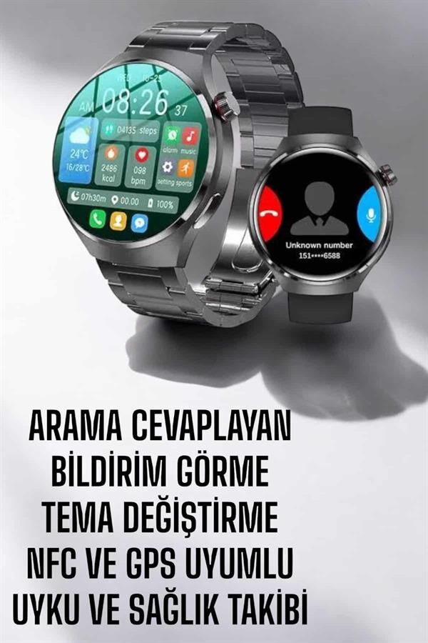 Akıllı Saat Metal Kordonlu GPS ve NFC Uyumlu Arama Cevaplayan-Yamanhobi
