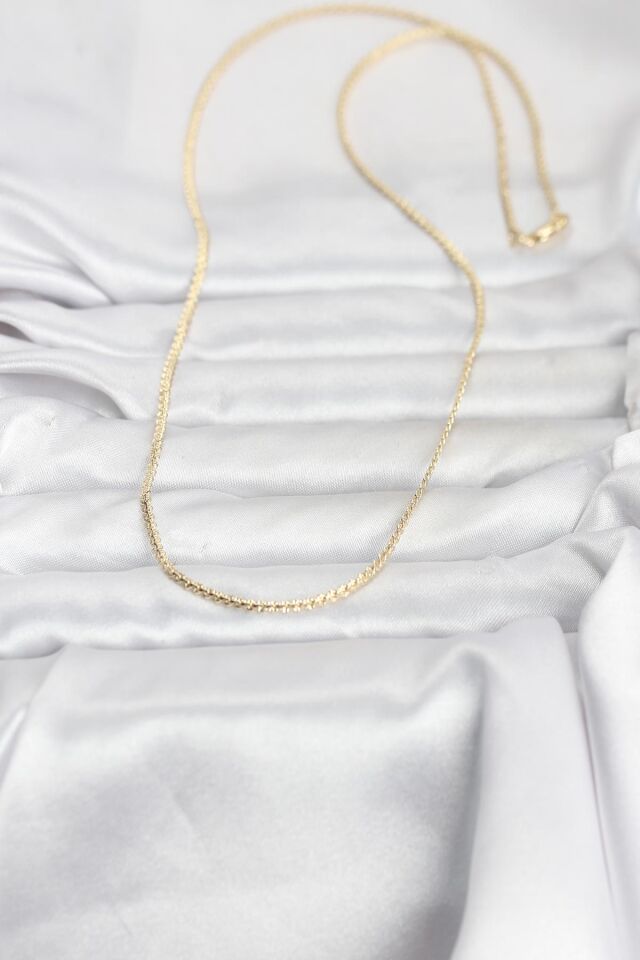CM 14K Gold Renk Yassı Zincir Model 60 cm Kadın Kolye - Lisinya