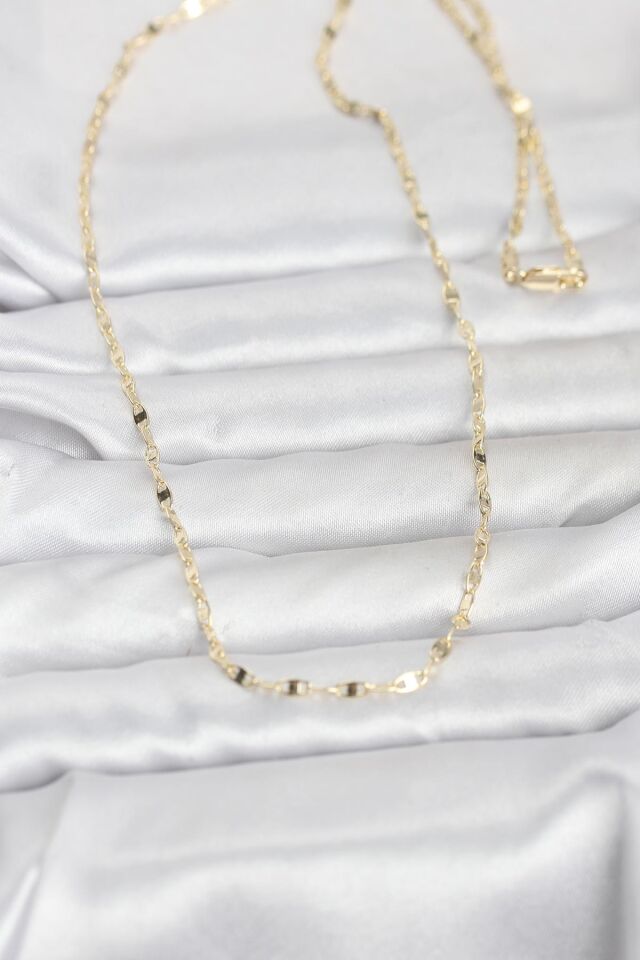 CM 14K Gold Renk Yassı Gemici Zincir Model 60 cm Kadın Kolye - Lisinya