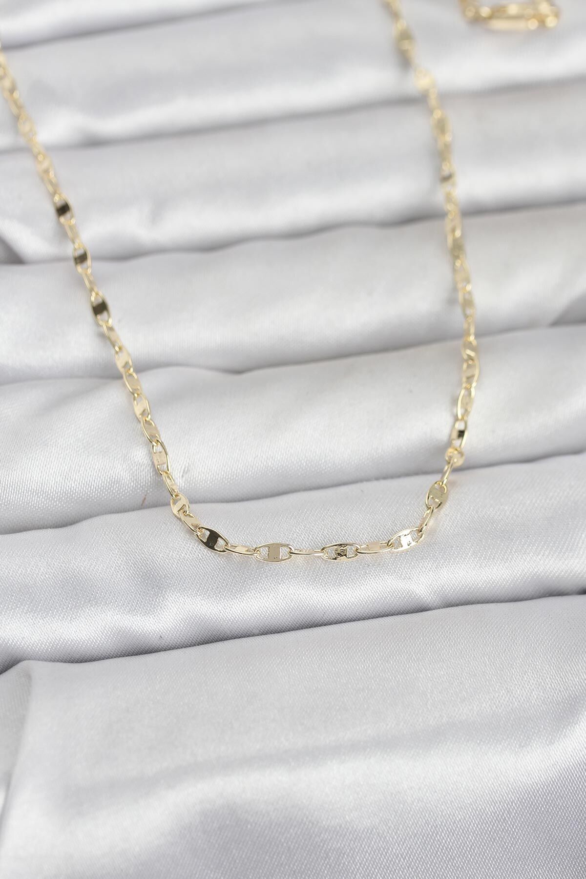 CM 14K Gold Renk Yassı Gemici Zincir Model 60 cm Kadın Kolye - Lisinya