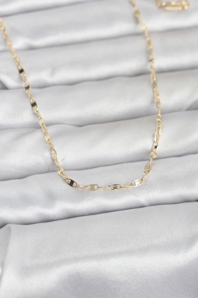 CM 14K Gold Renk Yassı Gemici Zincir Model 60 cm Kadın Kolye - Lisinya