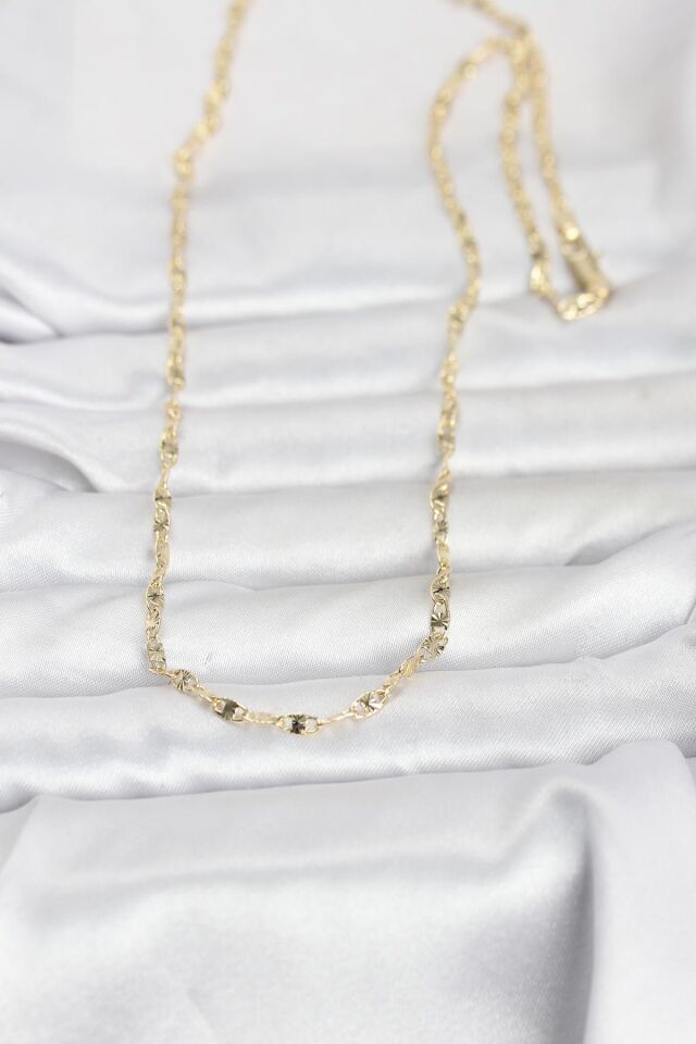 CM 14K Gold Renk Lazerli Gemici Zincir Model 60 cm Kadın Kolye - Lisinya