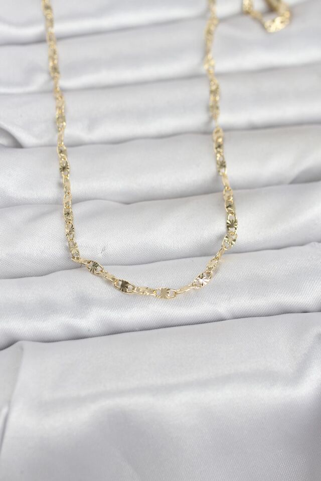 CM 14K Gold Renk Lazerli Gemici Zincir Model 60 cm Kadın Kolye - Lisinya