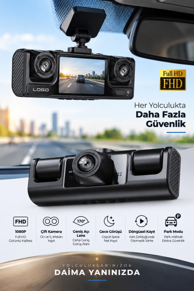 Full HD 1080P Döngüsel Kayıtlı Araç Kamerası - Lisinya