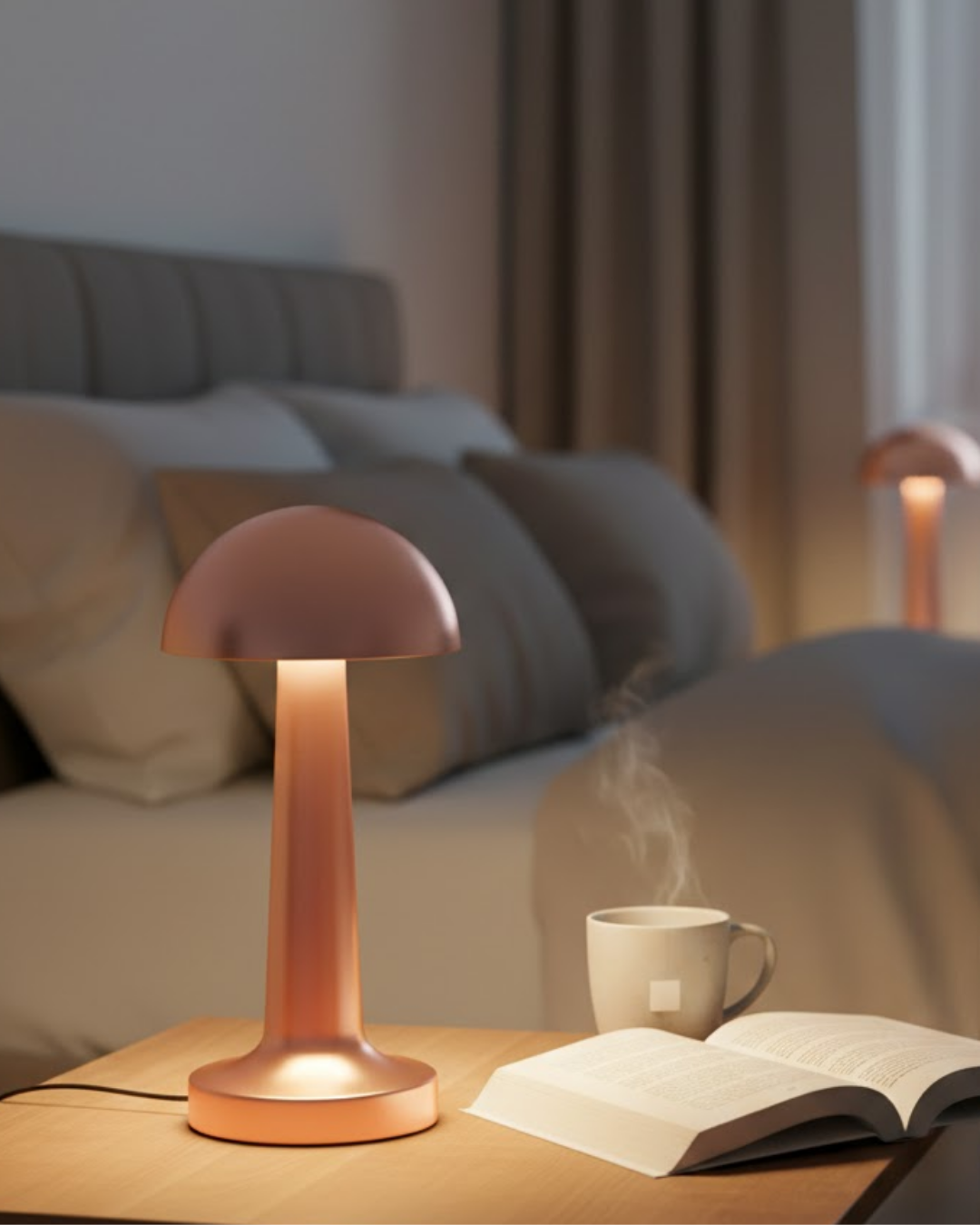 YamanHobi Bronz Şarjlı Mantar Masa Lambası 3 Seviyeli Dokunmatik
