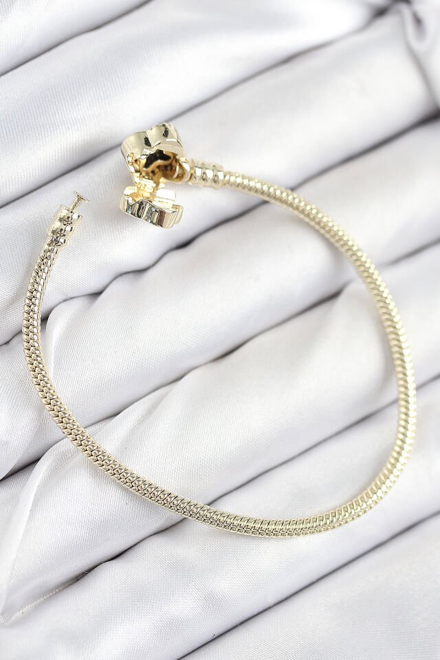 Pirinç Charm Zirkon Taşlı Yonca Model Gold Renk Kadın Bileklik - Lisinya