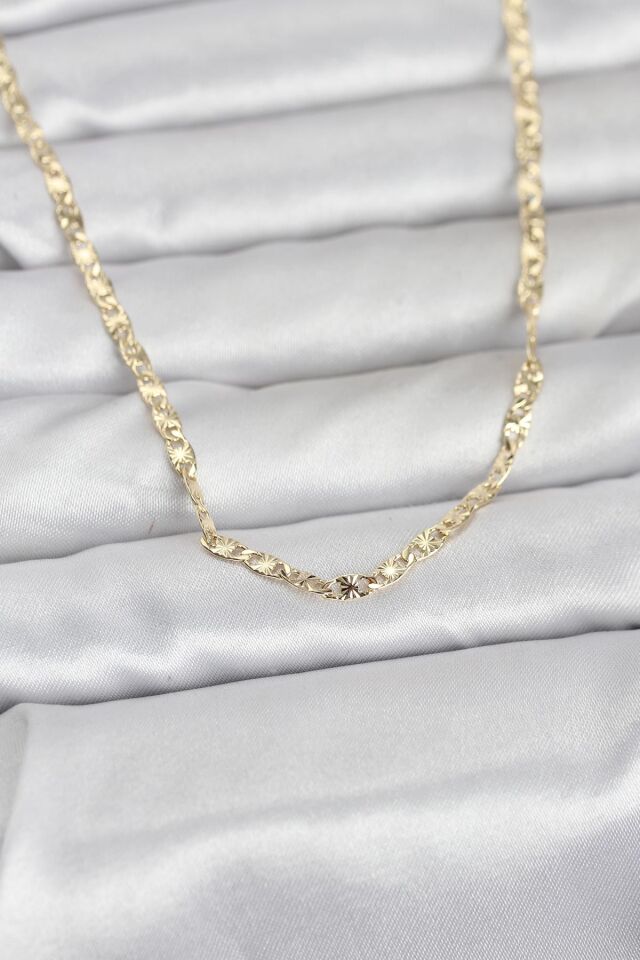 CM 14K Gold Renk Lazer Zincirli Model 60 cm Kadın Kolye - Lisinya