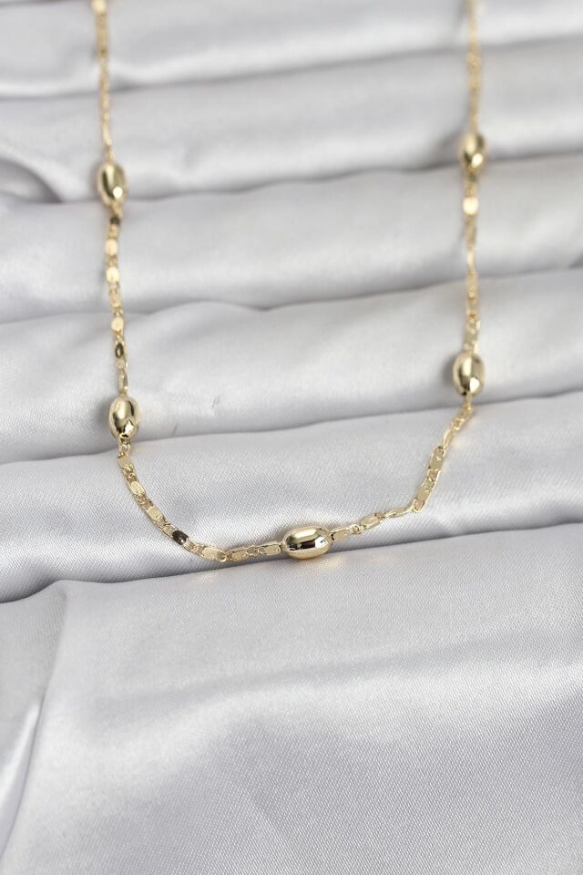 CM 14K Gold Renk Damla Topçuklu Zincir Model 60 cm Kadın Kolye - Lisinya
