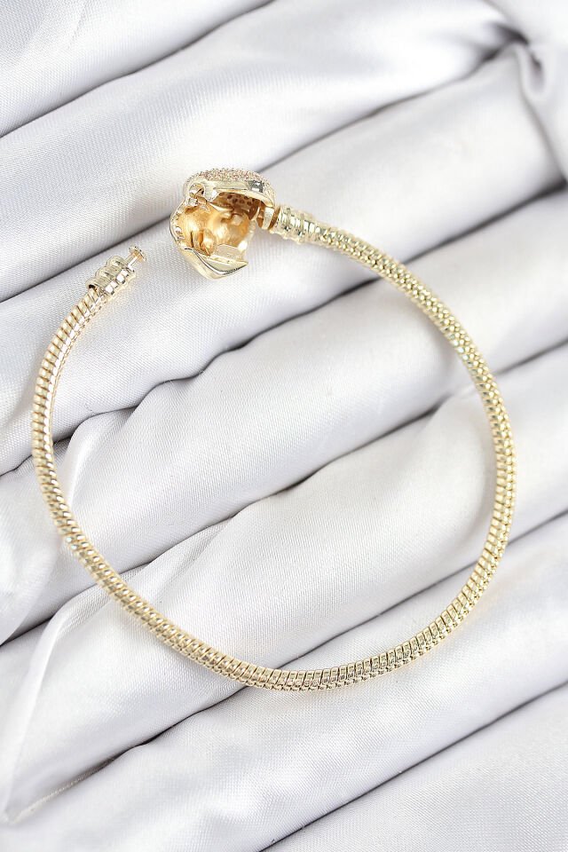 Pirinç Charm Zirkon Taşlı Kalp Model Gold Renk Kadın Bileklik - Lisinya