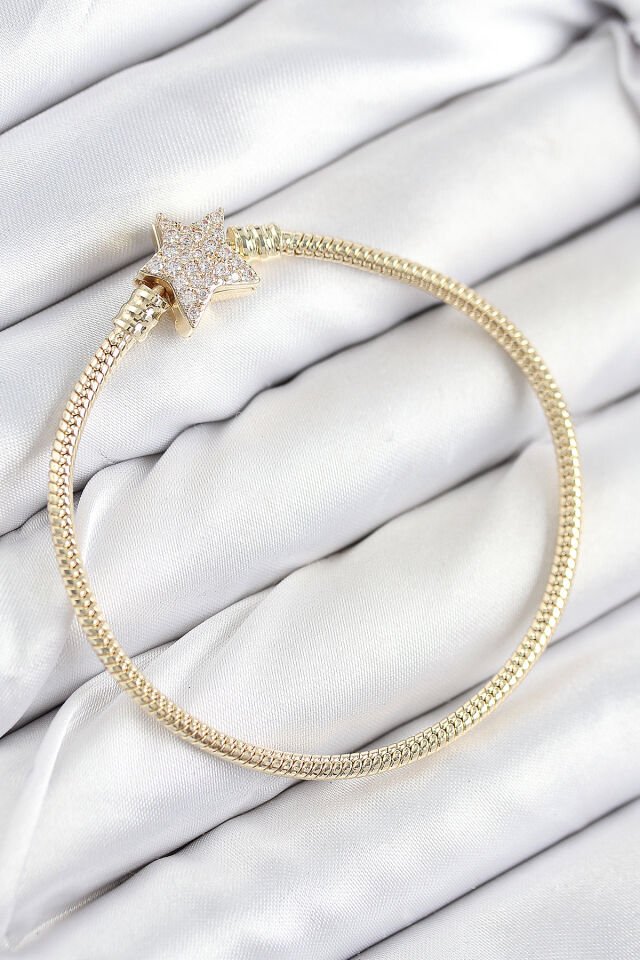 Pirinç Charm Zirkon Taşlı Yıldız Model Gold Renk Kadın Bileklik - Lisinya