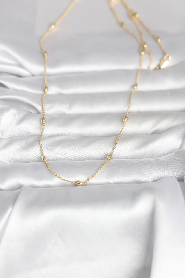 CM 14K Gold Renk Damla Topçuk Model Zincirli 60 cm Kadın Kolye - Lisinya